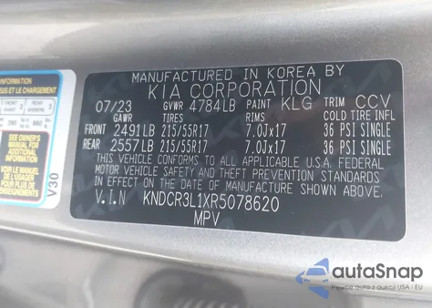 2024 Kia Niro Ev Wind from USA, damaged, VIN KNDCR3L1XR5078620